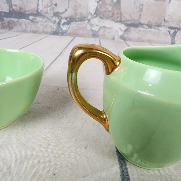 Vintage 1940s Biltons Open  Sugar and Creamer Set England Pistachio Green Gold - Picture 13 of 16